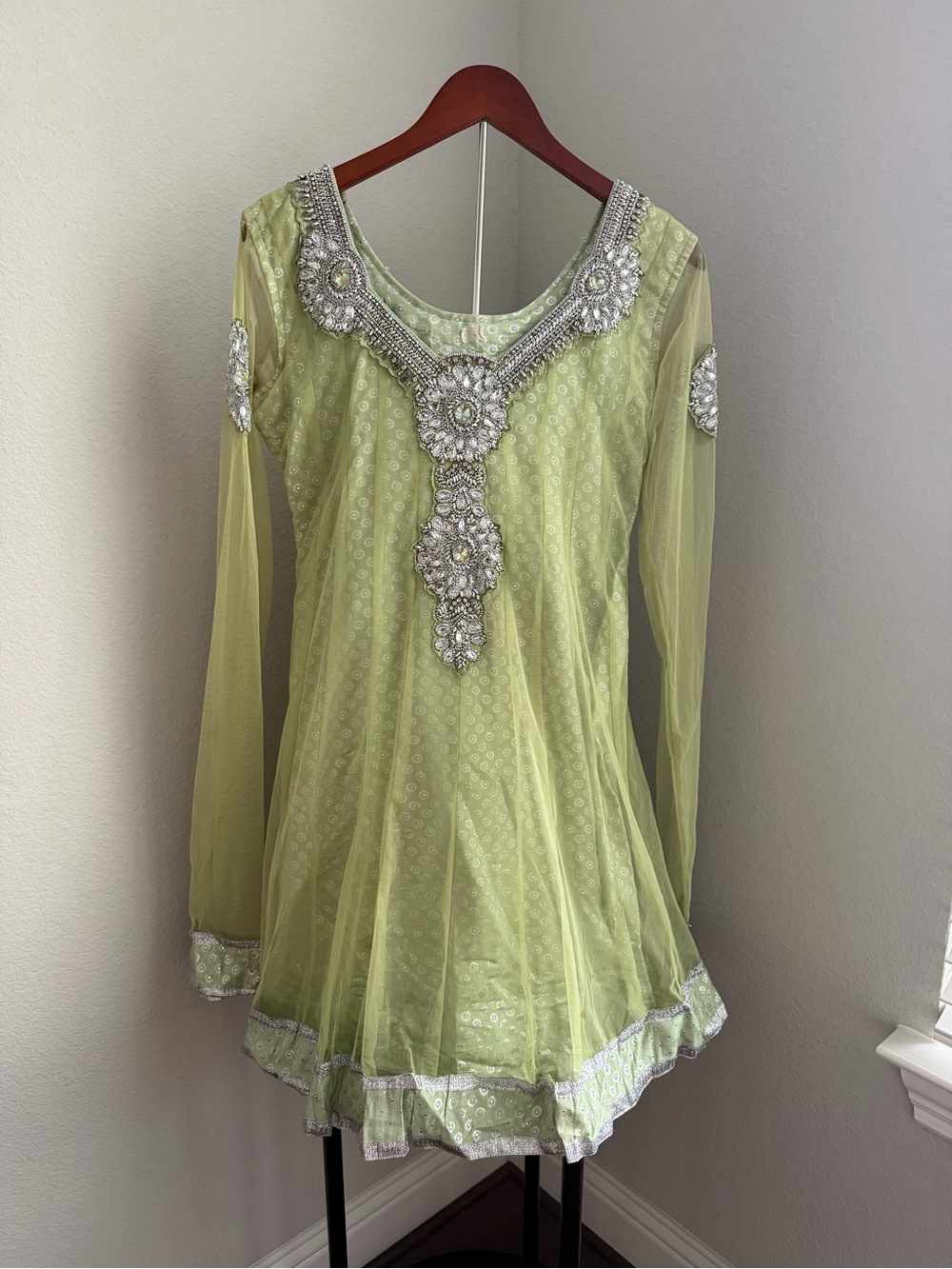 Lime Green 3-Piece Embroidered Anarkali Frock Suit with Dupatta